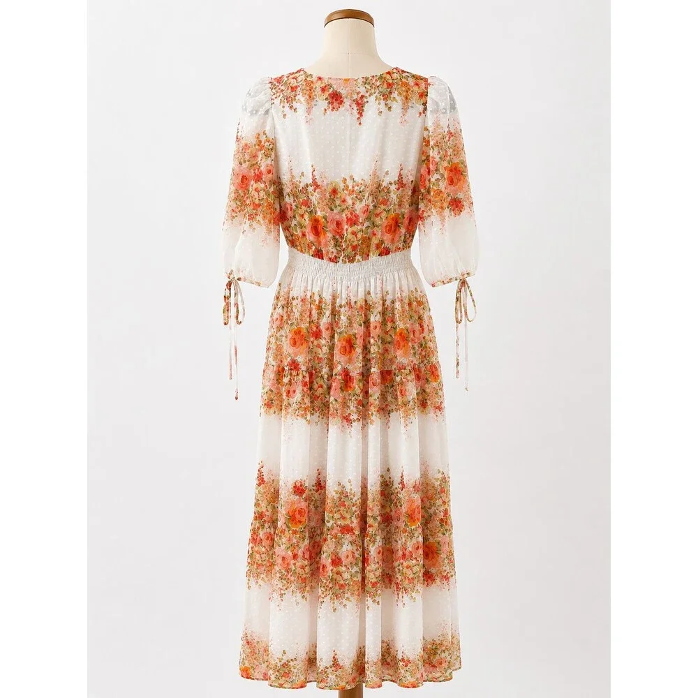 Women's Taylor Floral Striped Swiss-Dot Chiffon Cottagecore Maxi Dress Size 6 - Picture 8 of 8